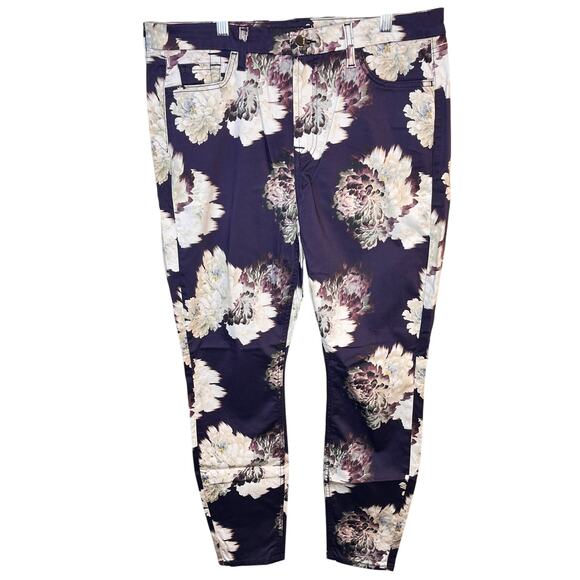 Jen7 by 7 For All Mankind Pants - JEN7 by 7 for All Mankind Purple White Floral Sateen Skinny Pants Size 14 NWOT